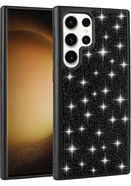 Galaxy S23 Ultra Kılıf Parlak Taşlı Tasarım Iksp Pırlanta Kapak-Lila
