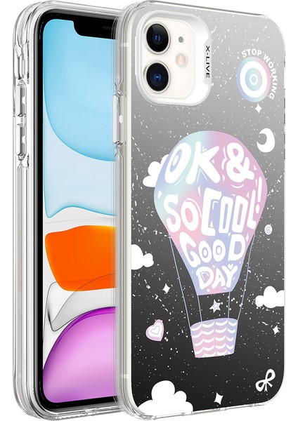 Apple iPhone 11 Kılıf Desenli Iksp Silver Sert Kapak-Balon