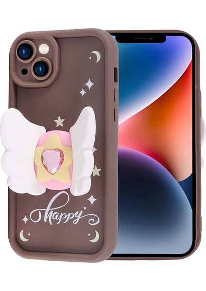 Apple iPhone 14 Kılıf Kamera Korumalı Figür Tasarımlı Iksp Kapya Kapak-Pembe Koyu