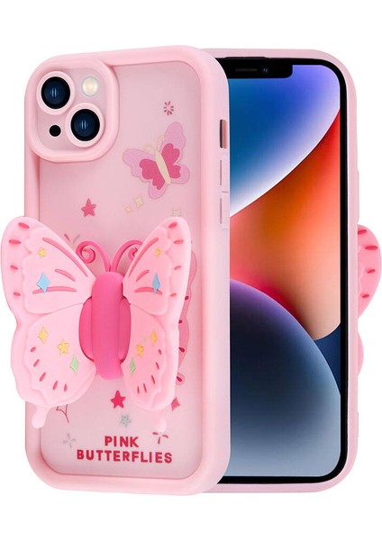 Apple iPhone 14 Kılıf Kamera Korumalı Figür Tasarımlı Iksp Kapya Kapak-Pembe Koyu
