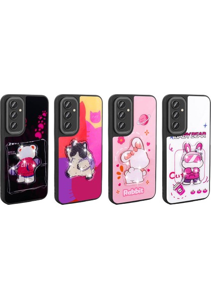 Galaxy S24 Kılıf Parlayan Kabartmalı Ikonik Figürlü Iksp Amas Silikon Kapak-Pembe fiyatları