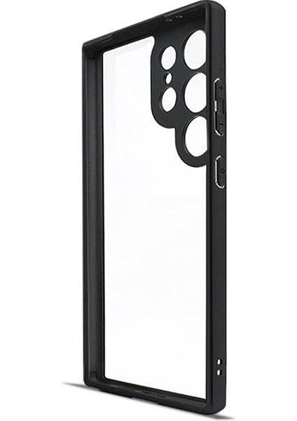 Samsung Galaxy S24 Ultra Kılıf Kamera Korumalı Şeffaf Arka Yüzey New Roll Kapak-Siyah