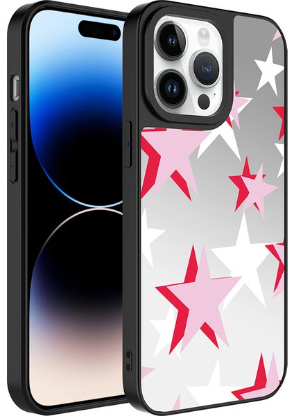 iPhone 14 Pro Uyumlu Aynalı Desenli Kamera Korumalı Parlak Iksp Mirror Kapak-Yıldız