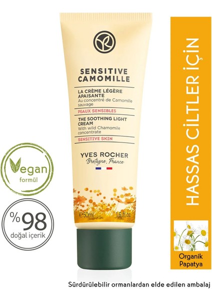 Hassas Ciltler, Organik Papatya Yatıştırıcı Bakım - Hafif Dokulu Krem -Sensitive Camomille-50ml