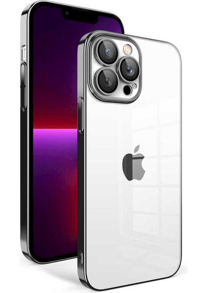 iPhone 13 Pro Uyumlu Kamera Korumalı Renkli Çerçeveli Iksp Garaj Kapak-Gold