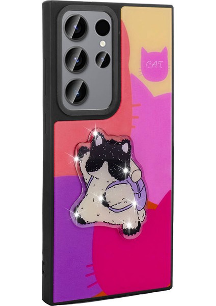 Galaxy S22 Ultra Kılıf Parlayan Kabartmalı Ikonik Figürlü Iksp Amas Silikon Kapak-Pembe fırsatları