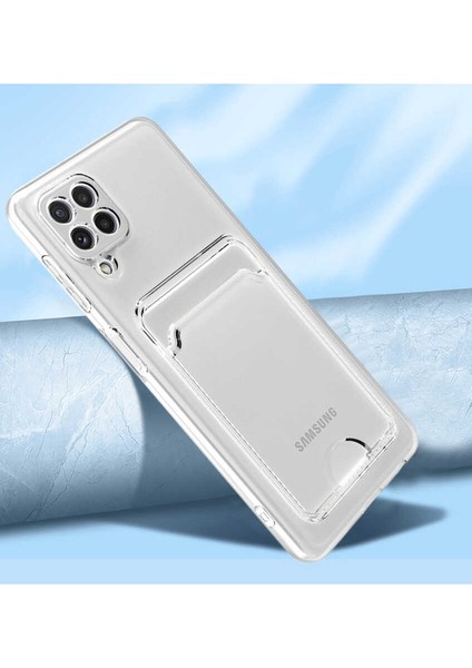 Galaxy M32 Kılıf Kartlıklı Şeffaf Iksp Setra Clear Silikon Kapak-Renksiz