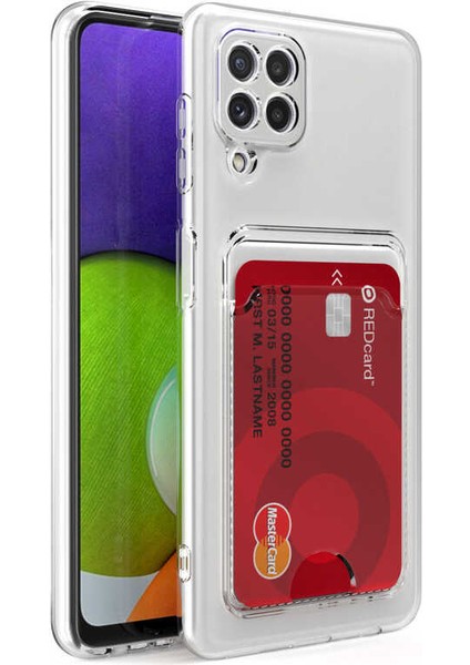 Galaxy M32 Kılıf Kartlıklı Şeffaf Iksp Setra Clear Silikon Kapak-Renksiz