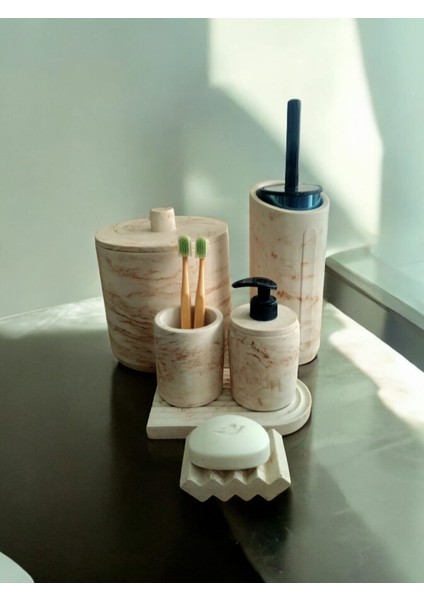 Mermer Serisi Kahve Bej Beton Banyo Seti,çöp Kovasi,tuvalet Fırçası,havluluk,tepsi,sıvı Sabunluk ve Katı Sabunluk modelleri