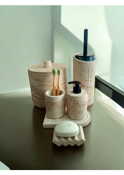 Mermer Serisi Kahve Bej Beton Banyo Seti,çöp Kovasi,tuvalet Fırçası,havluluk,tepsi,sıvı Sabunluk ve Katı Sabunluk fırsatları