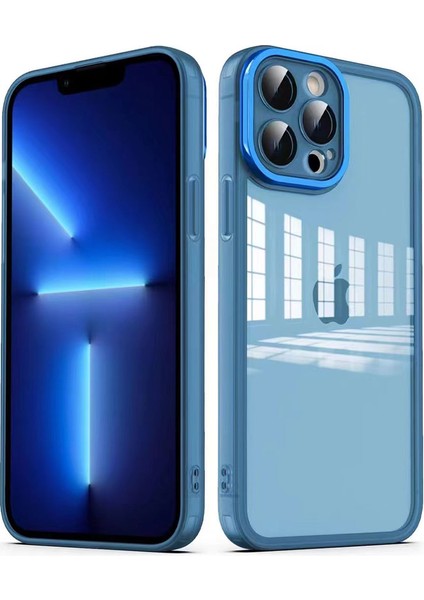Apple iPhone 13 Pro Max Kılıf Kamera Korumalı Transparan Post Kapak-Mavi