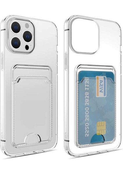 iPhone 14 Pro Max Kılıf Kartlıklı Şeffaf Iksp Setra Clear Silikon Kapak-Renksiz