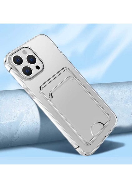iPhone 14 Pro Max Kılıf Kartlıklı Şeffaf Iksp Setra Clear Silikon Kapak-Renksiz
