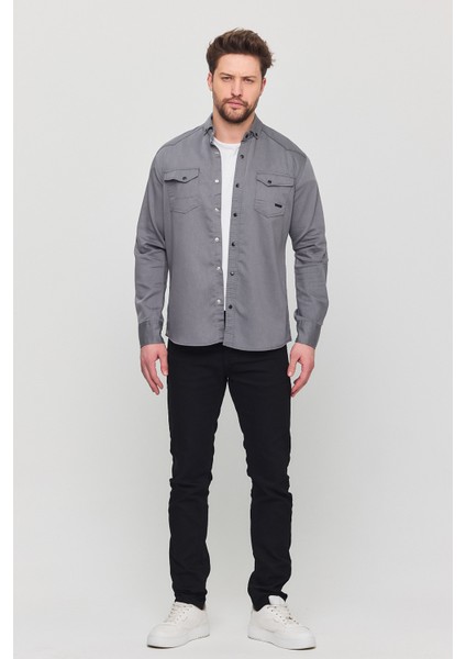 Erkek Mint Slim Fit Dar Kalıp Pamuklu Kot Gömlek