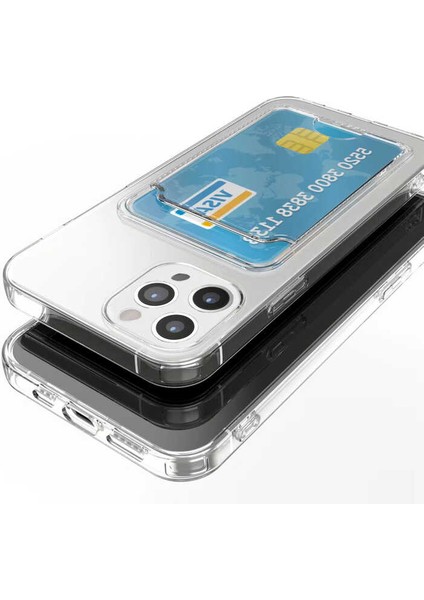 iPhone 14 Pro Max Kılıf Kartlıklı Şeffaf Iksp Setra Clear Silikon Kapak-Renksiz