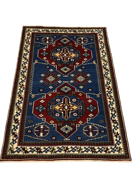 El Dokuması Sıfır Kafkas Halısı 143X205 Turkuaz Indigo Kök Boya Halı