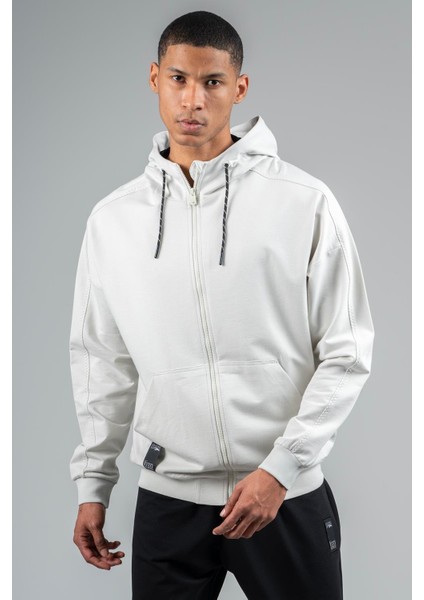 Oversize Erkek Kapşonlu Düşük Kol Gümüş Gri Eşofman Üstü 23115