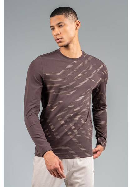 Regular Erkek Bisiklet Yaka Kahverengi Sweatshirt indirimleri