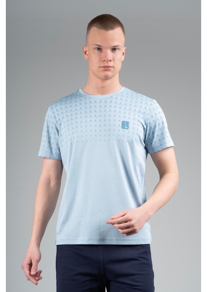 Regular Erkek Bisiklet Yaka Sisli Mavi T-shirt