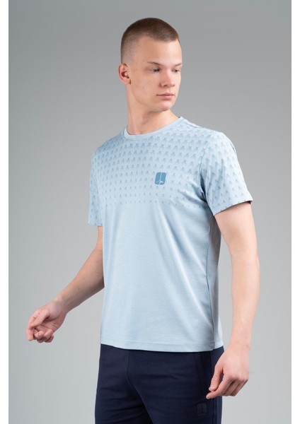 Regular Erkek Bisiklet Yaka Sisli Mavi T-shirt indirimleri