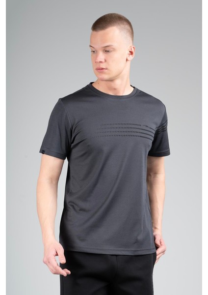 Regular Erkek Bisiklet Yaka Siyahmelanj T-shirt