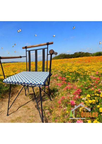 40*40 Duck Kumaş Mavi Geometrik Desenli 4 cm Lik Sandalye Minderi fiyatları