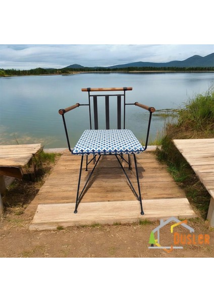 40*40 Duck Kumaş Mavi Geometrik Desenli 4 cm Lik Sandalye Minderi modelleri