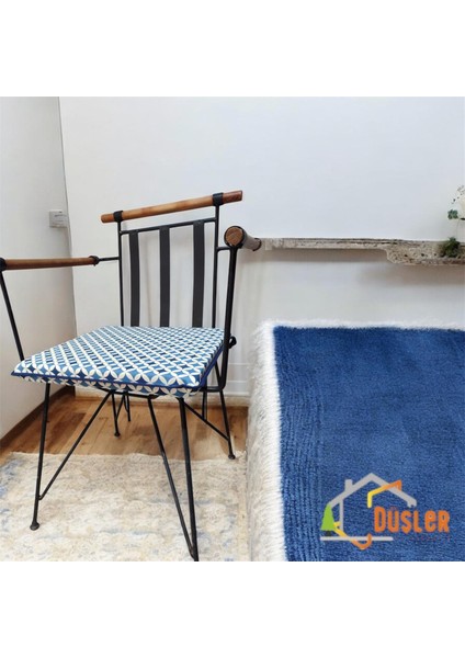 40*40 Duck Kumaş Mavi Geometrik Desenli 4 cm Lik Sandalye Minderi fırsatları