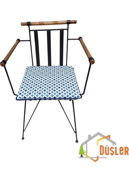 40*40 Duck Kumaş Mavi Geometrik Desenli 4 cm Lik Sandalye Minderi