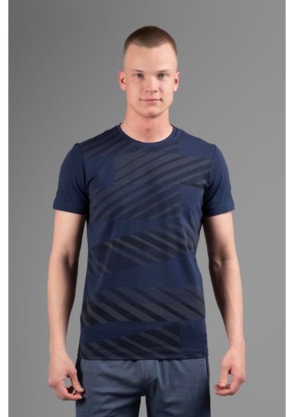 Regular Erkek Bisiklet Yaka Açık Lacivert T-shirt