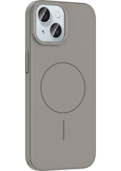 iPhone 15 Kılıf Magsafe Şarj Özellikli Iksp Ruby Silikon Kapak - Desert Titanyum modelleri