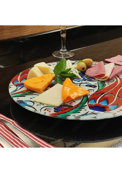Çini Desenli Dönen Standlı Lüx Servis Sunum Tabağı, Peynir Tabağı, Döner Pasta Standı