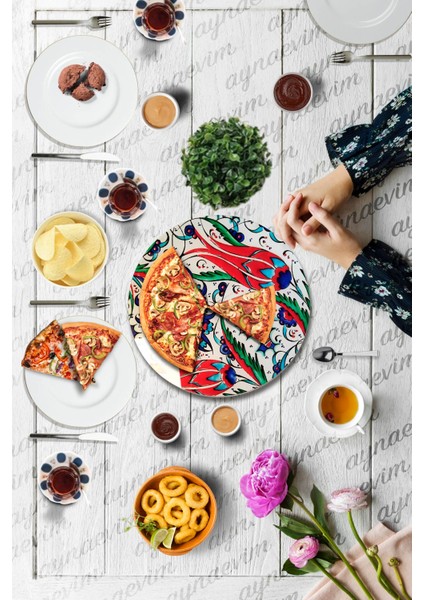 Çini Desenli Dönen Standlı Lüx Servis Sunum Tabağı, Peynir Tabağı, Döner Pasta Standı