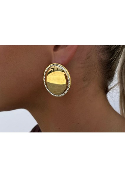 Gold Renk Sıra Taşlı Yuvarlak Çivi Modeli Çelik Küpe fiyatları