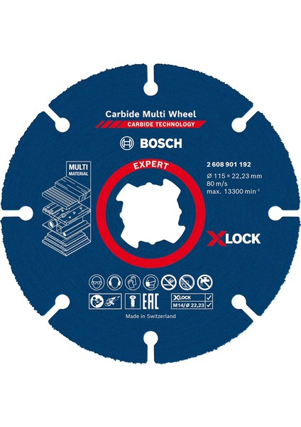 Professional 1x Expert Carbide Multi Wheel X-Lock Kesici Diskler (Sert Ahşap, Çivili Ahşap, Plastik, Alçıpan Panel, Ø 115 Mm, Aksesuar Küçük Avuç Taşlama Makinesi)