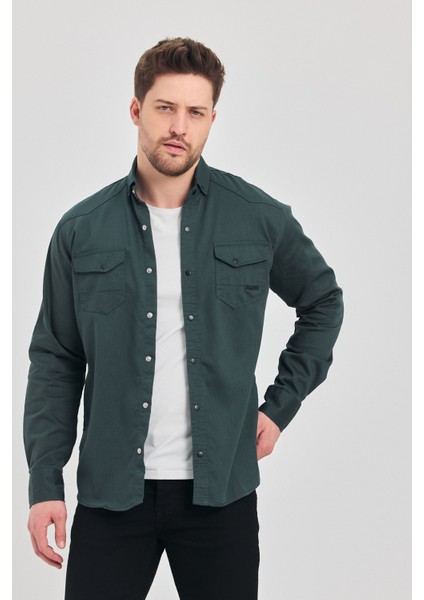 Erkek Mint Slim Fit Dar Kalıp Pamuklu Kot Gömlek