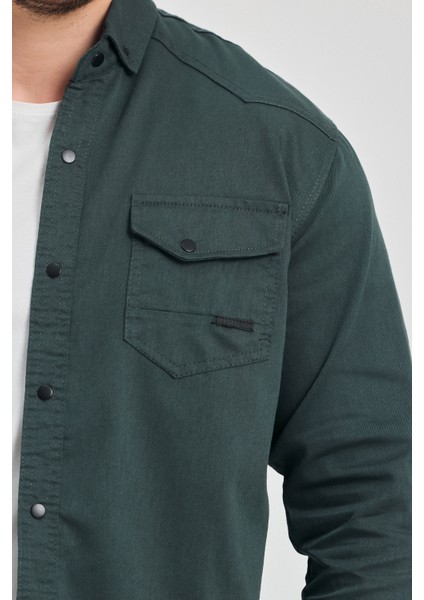 Erkek Mint Slim Fit Dar Kalıp Pamuklu Kot Gömlek