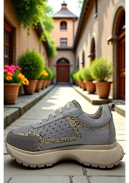 D25YA-7325 Gri Leopar Desen Kadın Sneaker Deri Tam Ortopedik Casual Günlük Kadın Ayakkabı modelleri