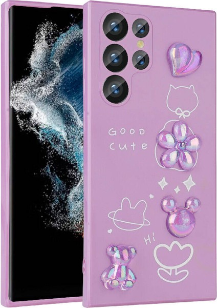 Galaxy S22 Ultra Kılıf Kabartma Figürlü Parlak Iksp Toys Silikon Kapak-Mor