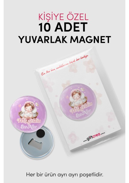 Yeni Doğan Kız Bebek Için Hoş Geldin Magnet – Yuvarlak Açacaklı Tasarım Modelleri