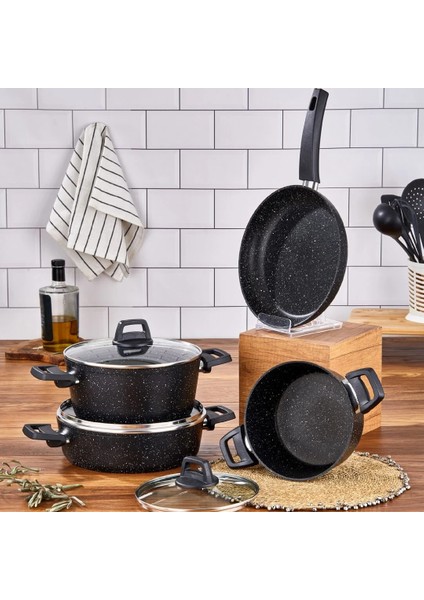 Cook 7 Parça Granit Tencere Seti Siyah