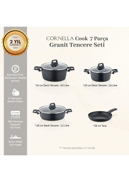 Cook 7 Parça Granit Tencere Seti Siyah
