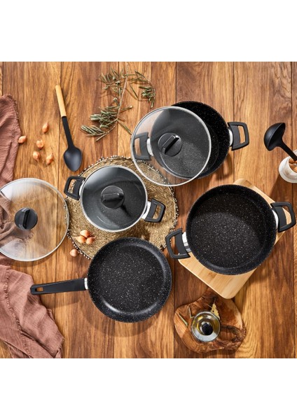 Cook 7 Parça Granit Tencere Seti Siyah