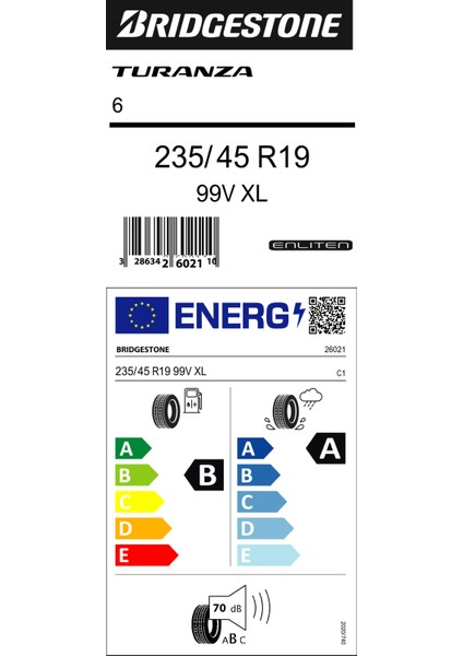 235/45 R19 99V Xl Turanza 6 Oto Yaz Lastiği (Üretim Yılı:2025)