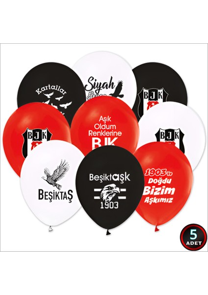 Beşiktaş Lisanslı Balon, 30 cm x 5 Adet