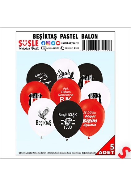 Beşiktaş Lisanslı Balon, 30 cm x 5 Adet