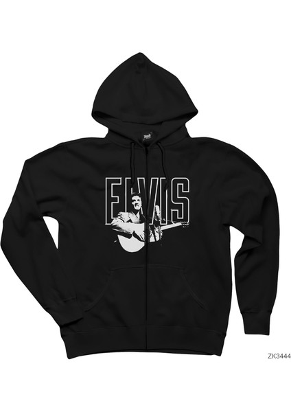 Elvis Presley Guitar Siyah Fermuarlı Kapşonlu Sweatshirt