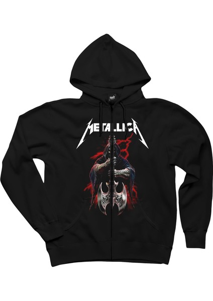 Metallica Gitarist Siyah Fermuarlı Kapşonlu Sweatshirt