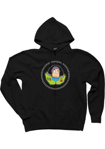 Buzz Lightyear Tiny Siyah Fermuarlı Kapşonlu Sweatshirt