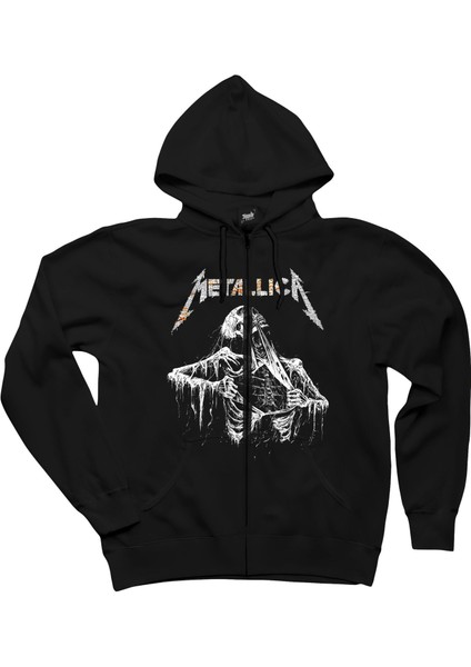 Metallica Mummy Siyah Fermuarlı Kapşonlu Sweatshirt